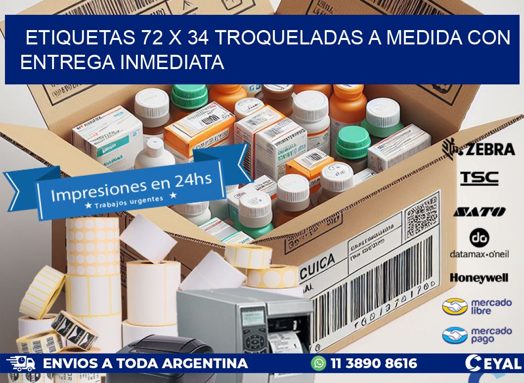 Etiquetas 72 x 34 troqueladas a medida con entrega inmediata