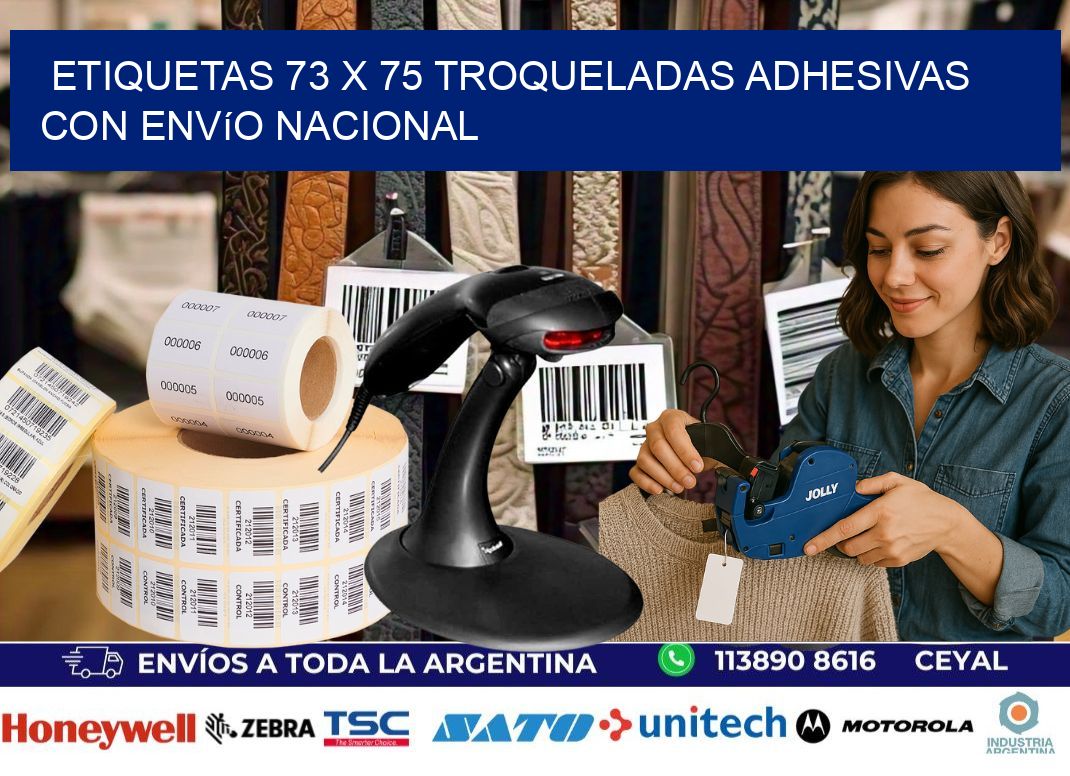 Etiquetas 73 x 75 troqueladas adhesivas con envío nacional