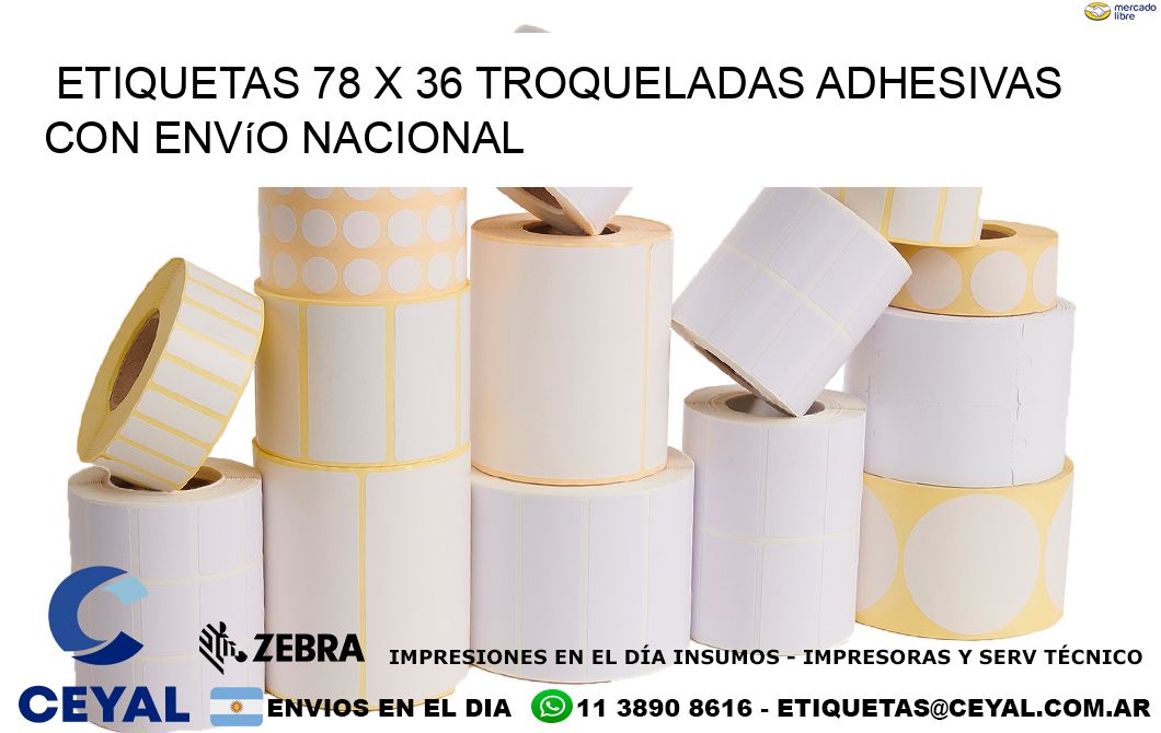 Etiquetas 78 x 36 troqueladas adhesivas con envío nacional