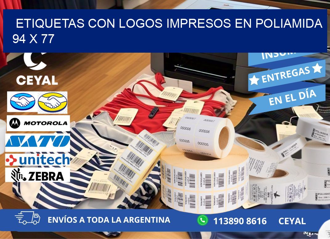 Etiquetas con logos impresos en poliamida  94 x 77
