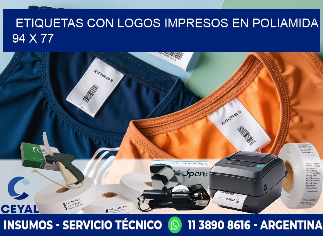 Etiquetas con logos impresos en poliamida  94 x 77