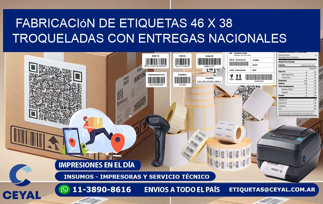 Fabricación de etiquetas 46 x 38 troqueladas con entregas nacionales