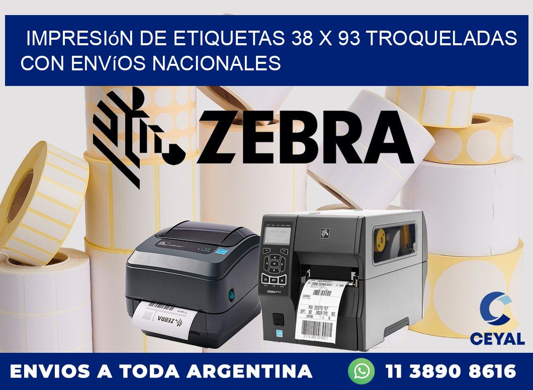 Impresión de etiquetas 38 x 93 troqueladas con envíos nacionales