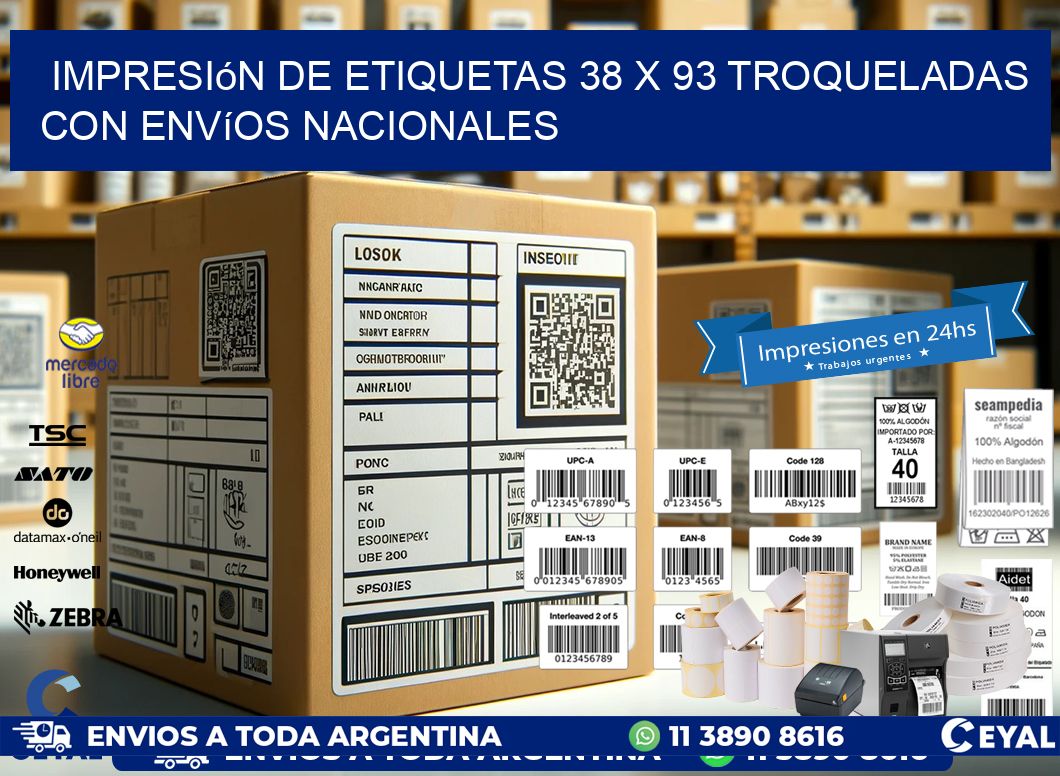 Impresión de etiquetas 38 x 93 troqueladas con envíos nacionales