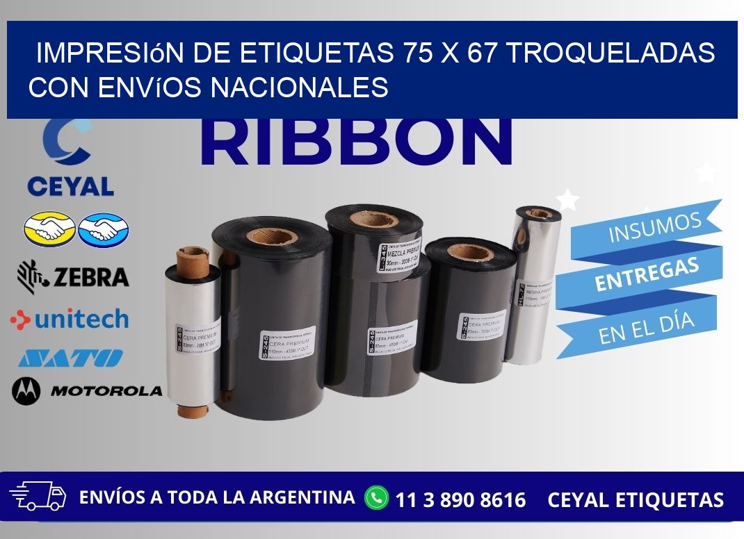 Impresión de etiquetas 75 x 67 troqueladas con envíos nacionales