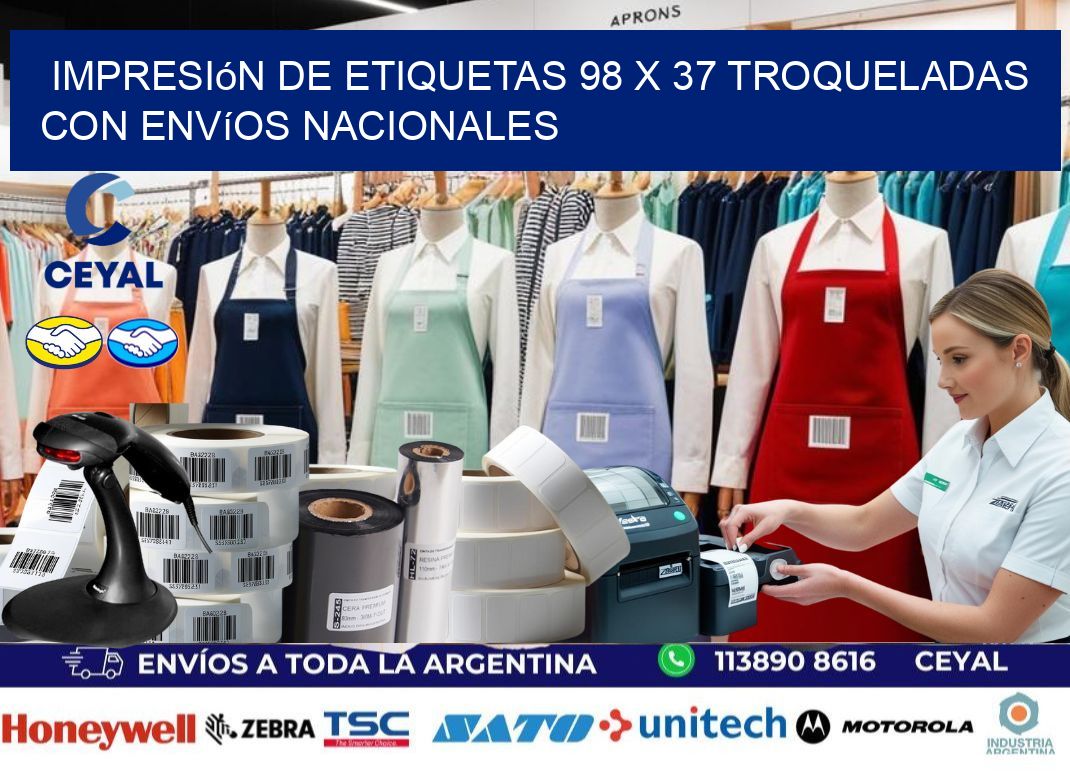 Impresión de etiquetas 98 x 37 troqueladas con envíos nacionales
