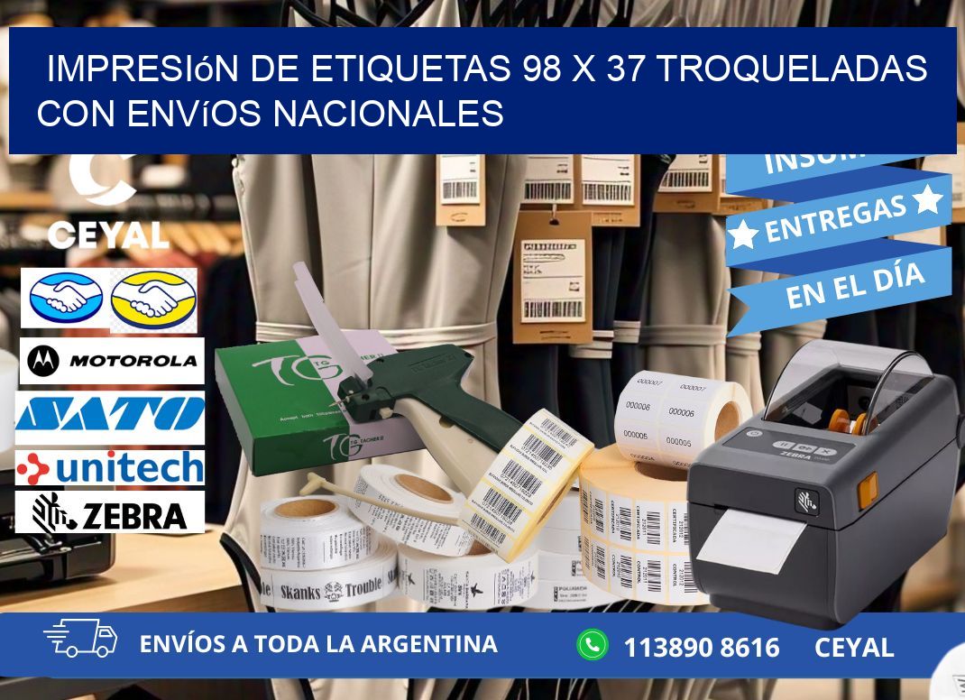 Impresión de etiquetas 98 x 37 troqueladas con envíos nacionales