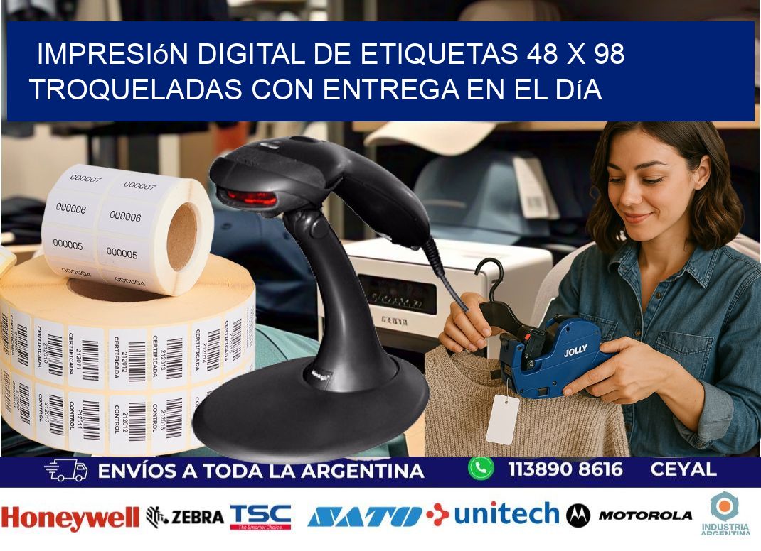 Impresión digital de etiquetas 48 x 98 troqueladas con entrega en el día