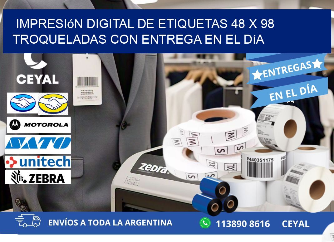 Impresión digital de etiquetas 48 x 98 troqueladas con entrega en el día