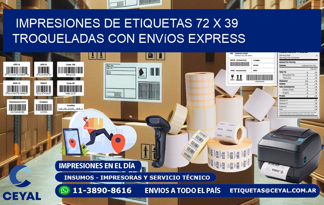 Impresiones de etiquetas 72 x 39 troqueladas con envíos express