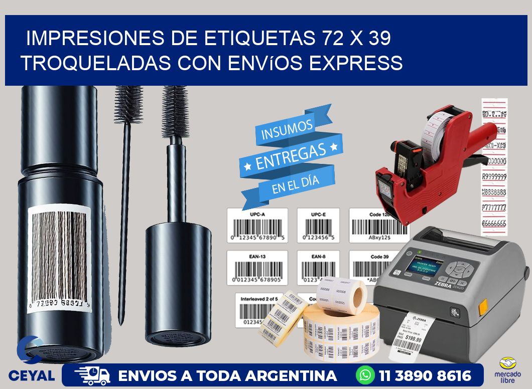 Impresiones de etiquetas 72 x 39 troqueladas con envíos express
