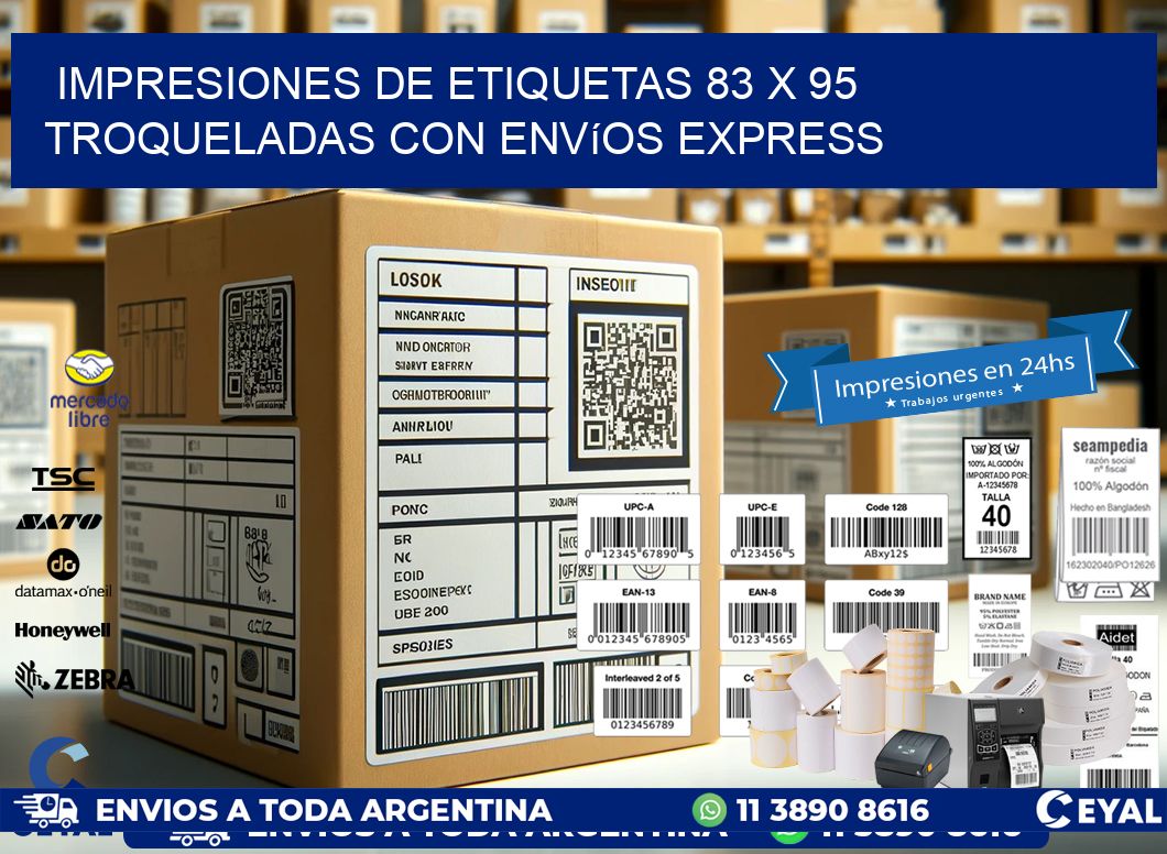 Impresiones de etiquetas 83 x 95 troqueladas con envíos express