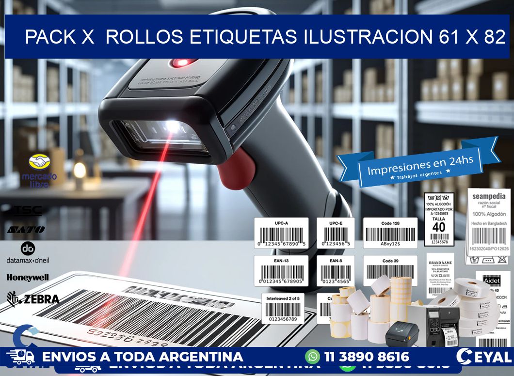 Pack X  Rollos Etiquetas Ilustracion 61 x 82