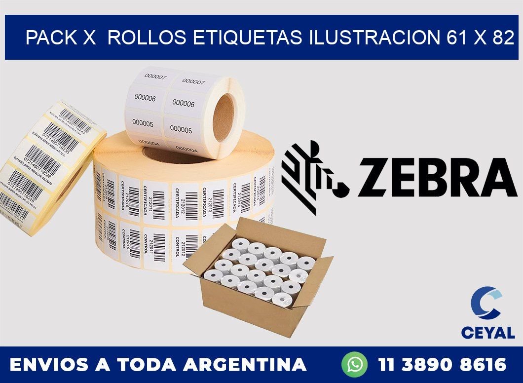 Pack X  Rollos Etiquetas Ilustracion 61 x 82