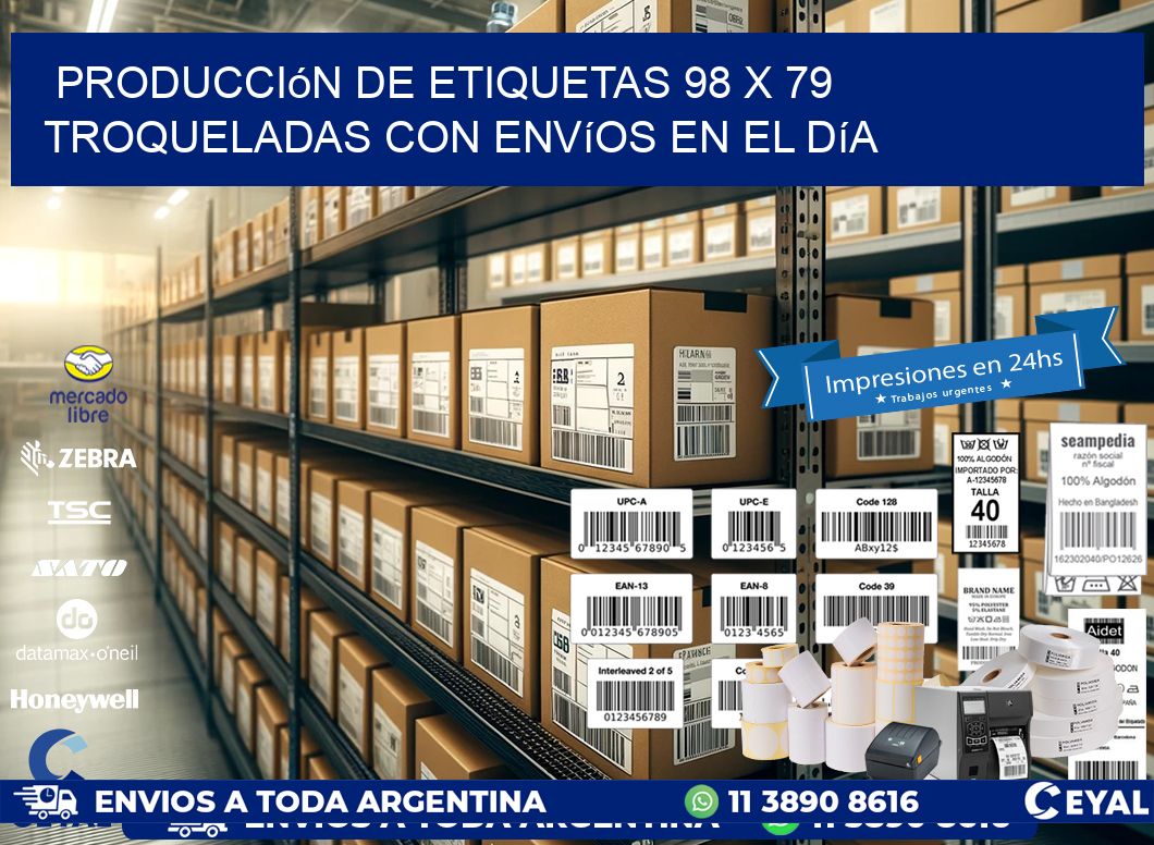 Producción de etiquetas 98 x 79 troqueladas con envíos en el día