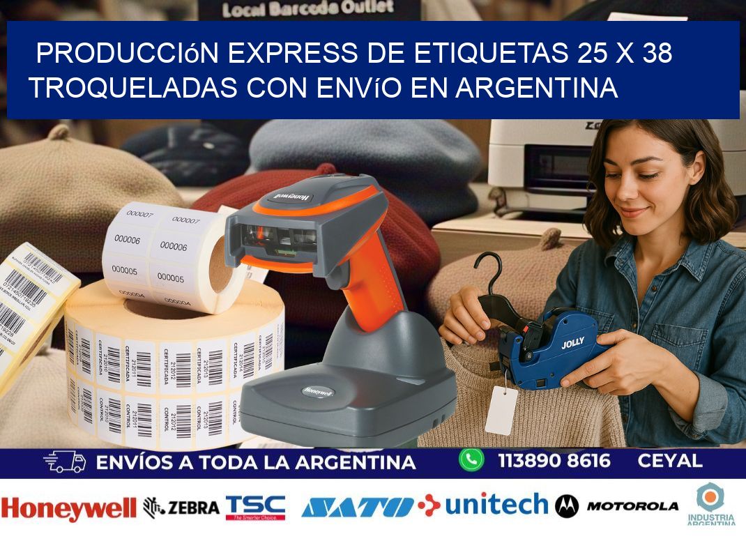 Producción express de etiquetas 25 x 38 troqueladas con envío en Argentina