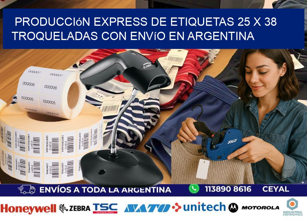 Producción express de etiquetas 25 x 38 troqueladas con envío en Argentina
