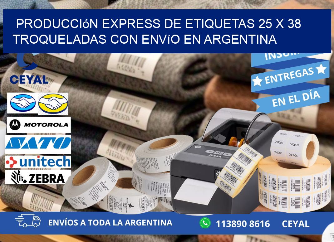 Producción express de etiquetas 25 x 38 troqueladas con envío en Argentina