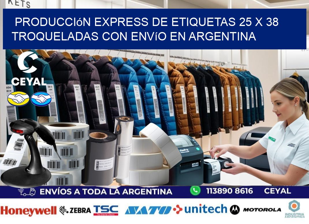Producción express de etiquetas 25 x 38 troqueladas con envío en Argentina