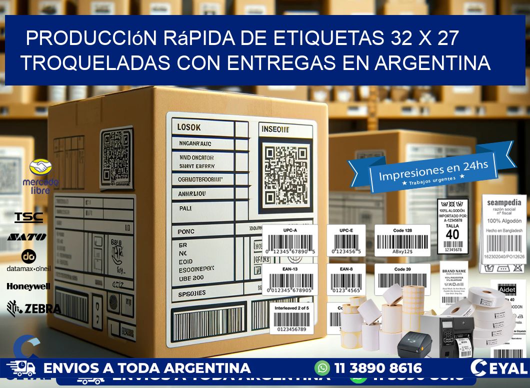 Producción rápida de etiquetas 32 x 27 troqueladas con entregas en Argentina