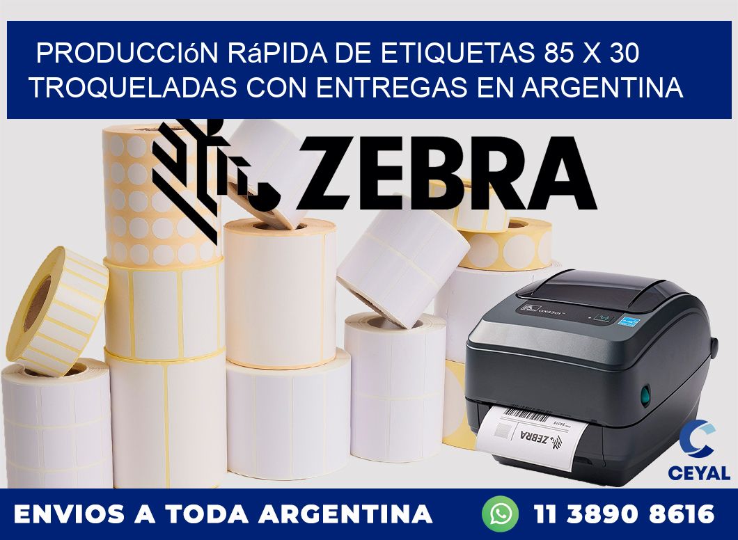 Producción rápida de etiquetas 85 x 30 troqueladas con entregas en Argentina