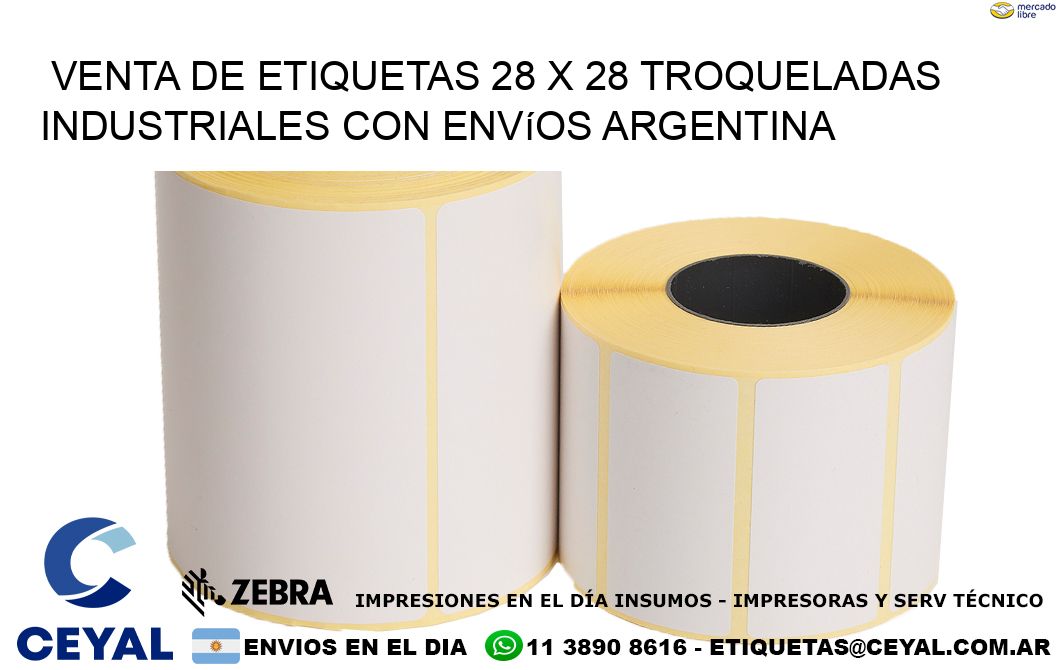 Venta de etiquetas 28 x 28 troqueladas industriales con envíos Argentina