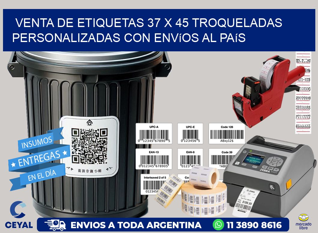 Venta de etiquetas 37 x 45 troqueladas personalizadas con envíos al país