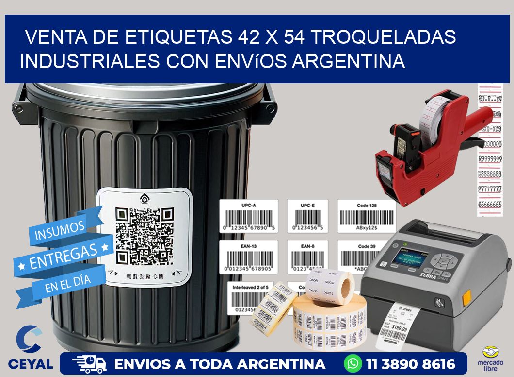 Venta de etiquetas 42 x 54 troqueladas industriales con envíos Argentina
