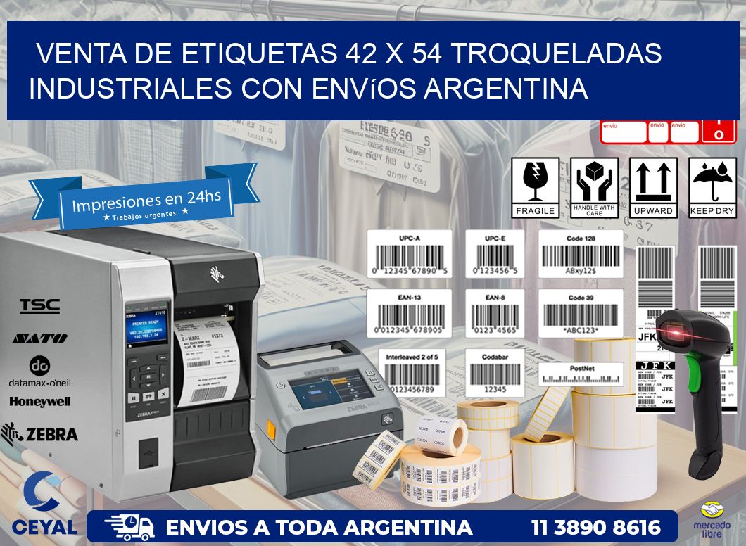 Venta de etiquetas 42 x 54 troqueladas industriales con envíos Argentina