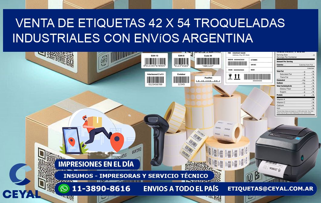 Venta de etiquetas 42 x 54 troqueladas industriales con envíos Argentina