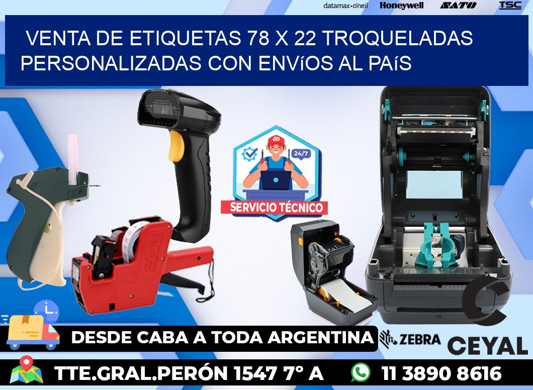 Venta de etiquetas 78 x 22 troqueladas personalizadas con envíos al país