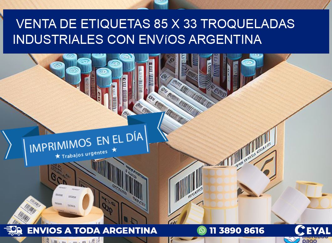 Venta de etiquetas 85 x 33 troqueladas industriales con envíos Argentina