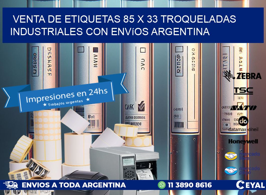 Venta de etiquetas 85 x 33 troqueladas industriales con envíos Argentina