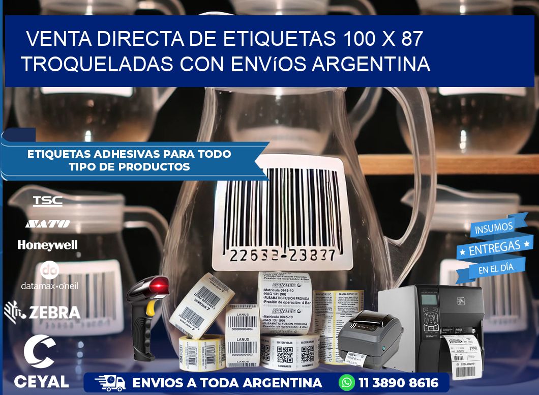 Venta directa de etiquetas 100 x 87 troqueladas con envíos Argentina