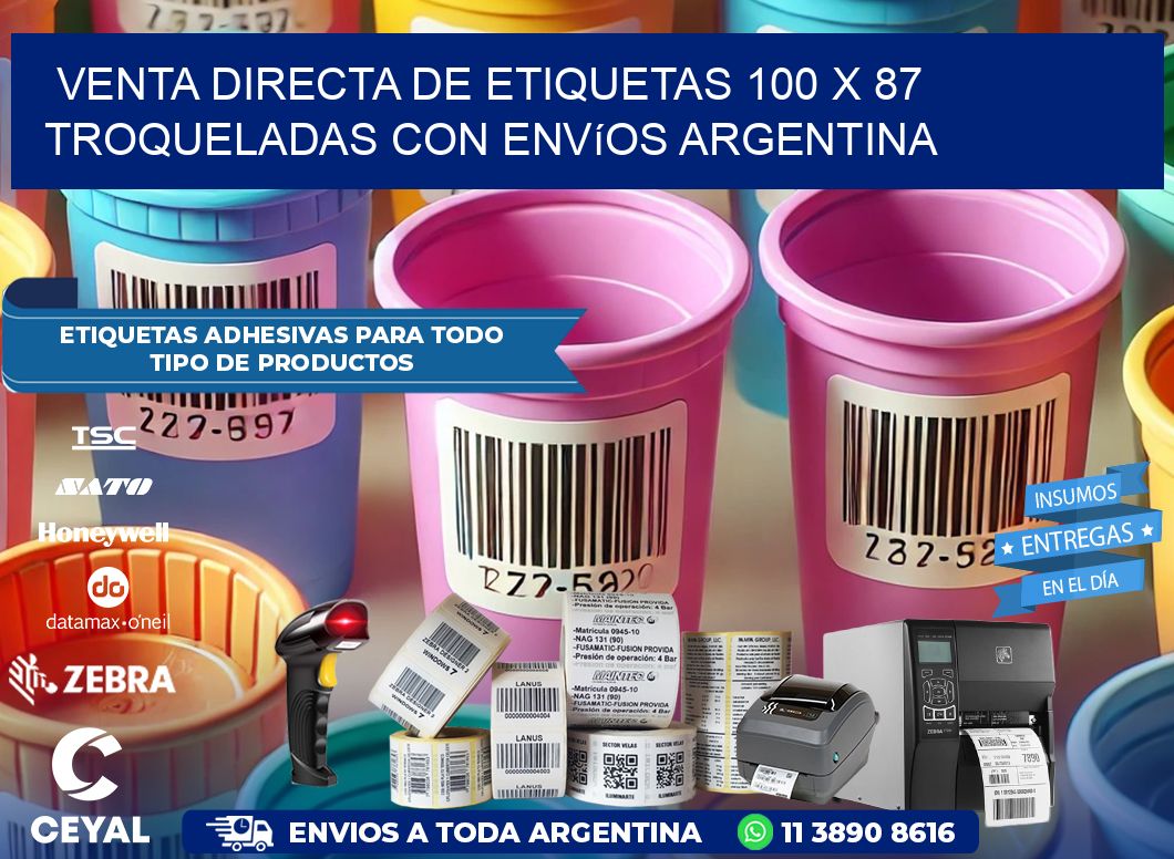 Venta directa de etiquetas 100 x 87 troqueladas con envíos Argentina