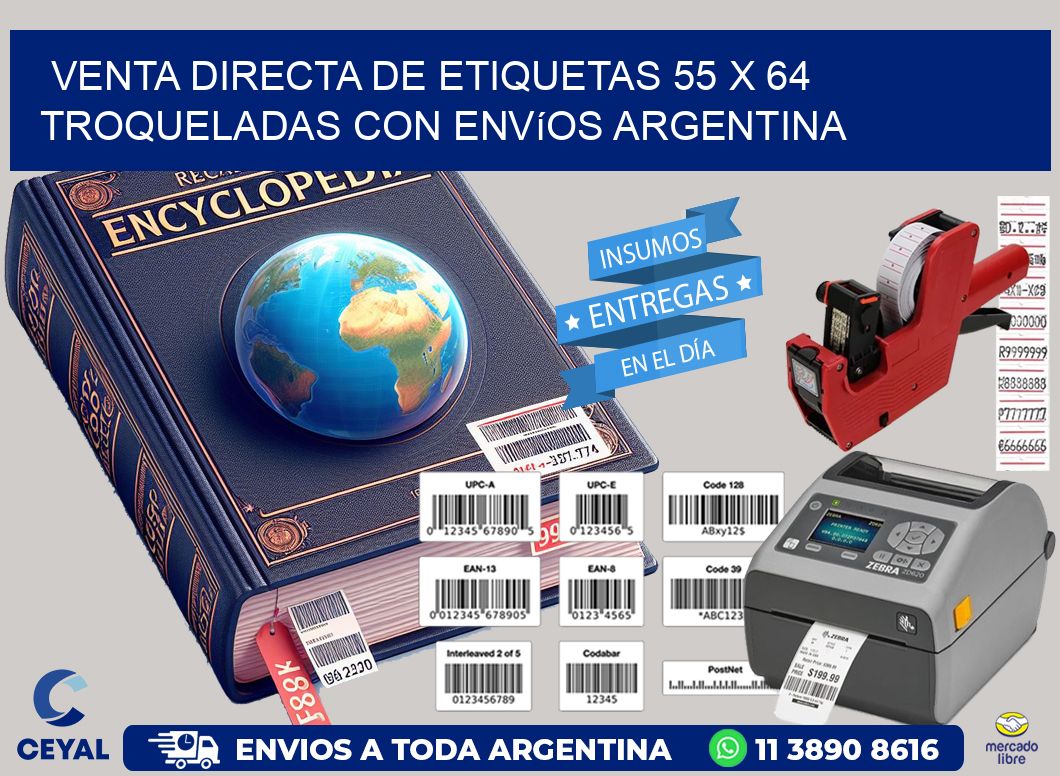 Venta directa de etiquetas 55 x 64 troqueladas con envíos Argentina