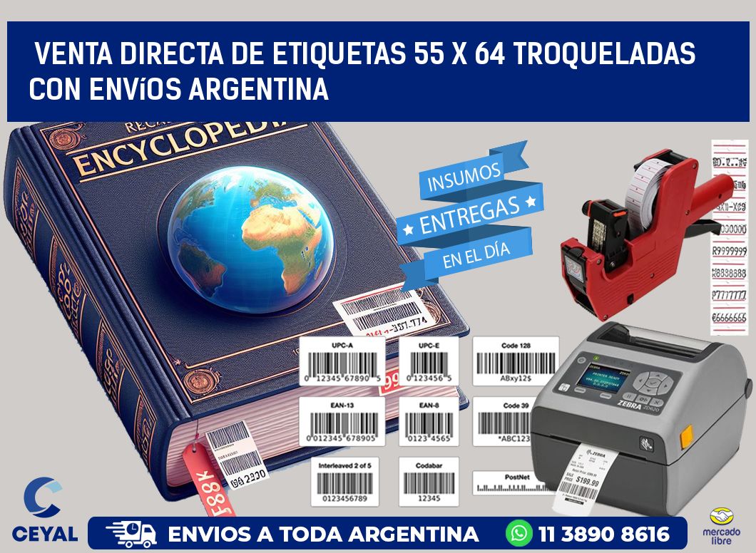 Venta directa de etiquetas 55 x 64 troqueladas con envíos Argentina