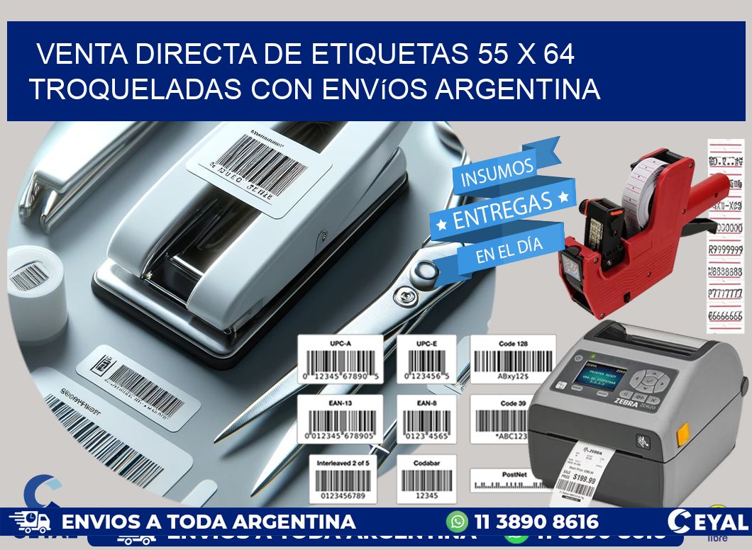 Venta directa de etiquetas 55 x 64 troqueladas con envíos Argentina