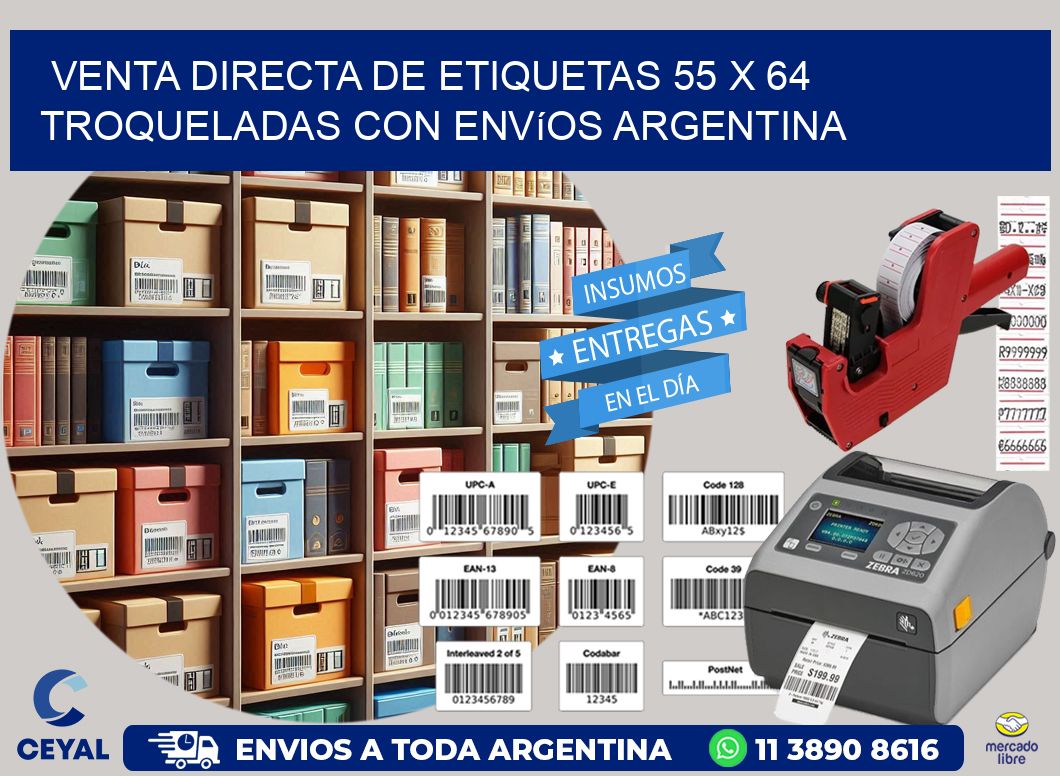 Venta directa de etiquetas 55 x 64 troqueladas con envíos Argentina