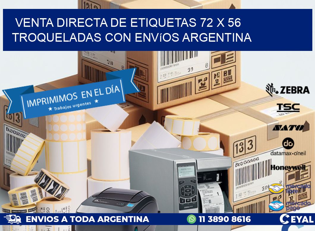 Venta directa de etiquetas 72 x 56 troqueladas con envíos Argentina