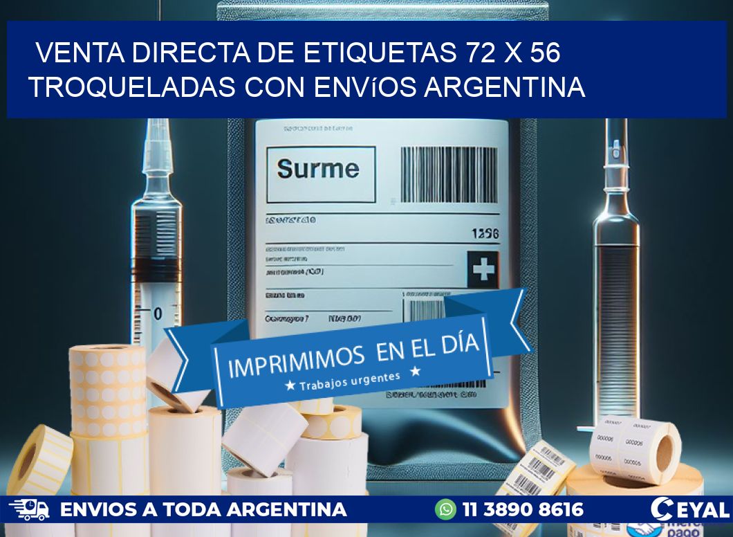 Venta directa de etiquetas 72 x 56 troqueladas con envíos Argentina