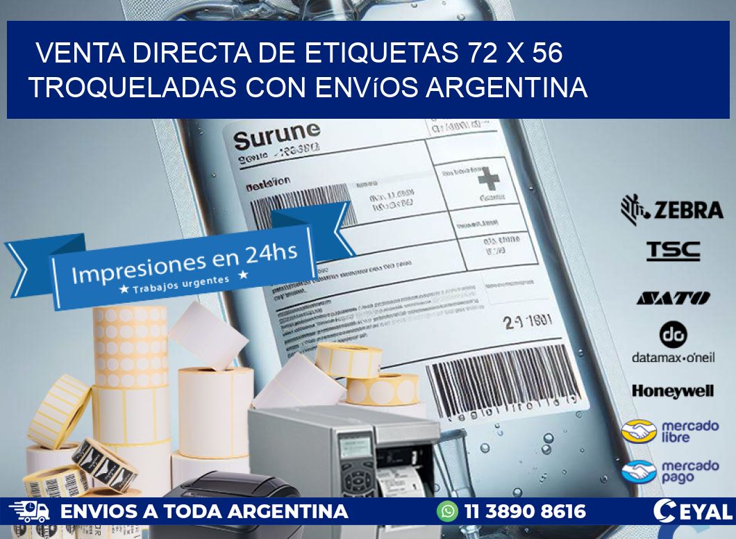 Venta directa de etiquetas 72 x 56 troqueladas con envíos Argentina