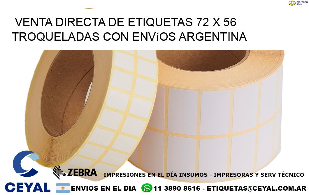 Venta directa de etiquetas 72 x 56 troqueladas con envíos Argentina