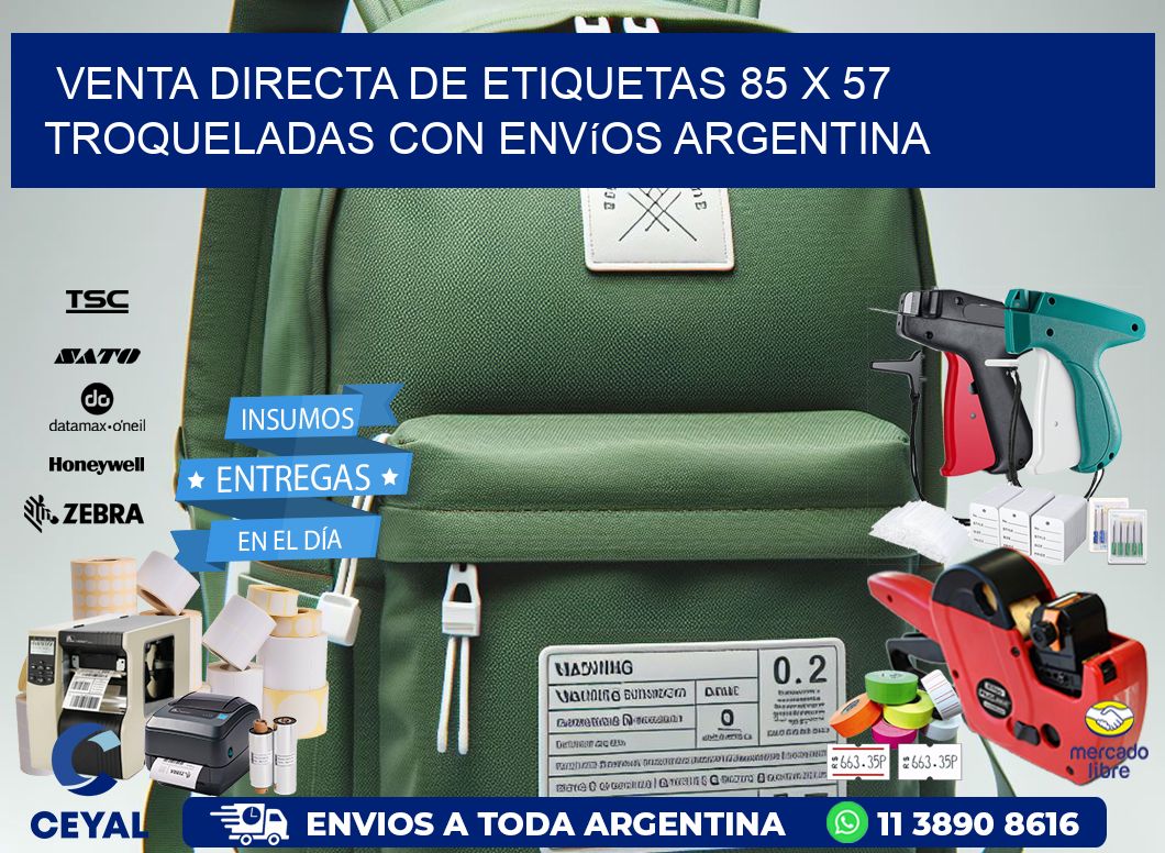 Venta directa de etiquetas 85 x 57 troqueladas con envíos Argentina