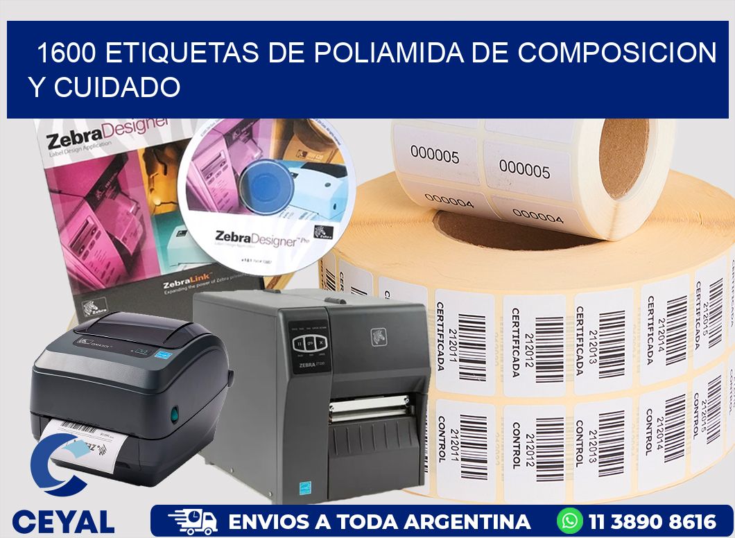 1600 etiquetas de poliamida de composicion y cuidado