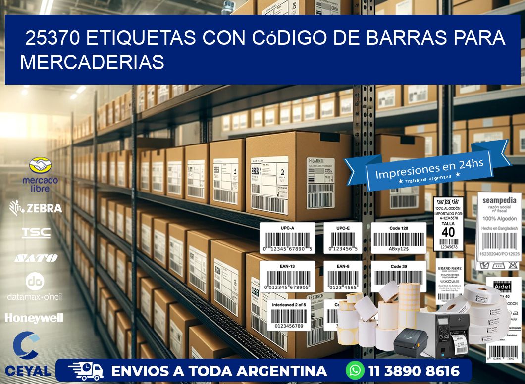 25370 etiquetas con código de barras para mercaderias