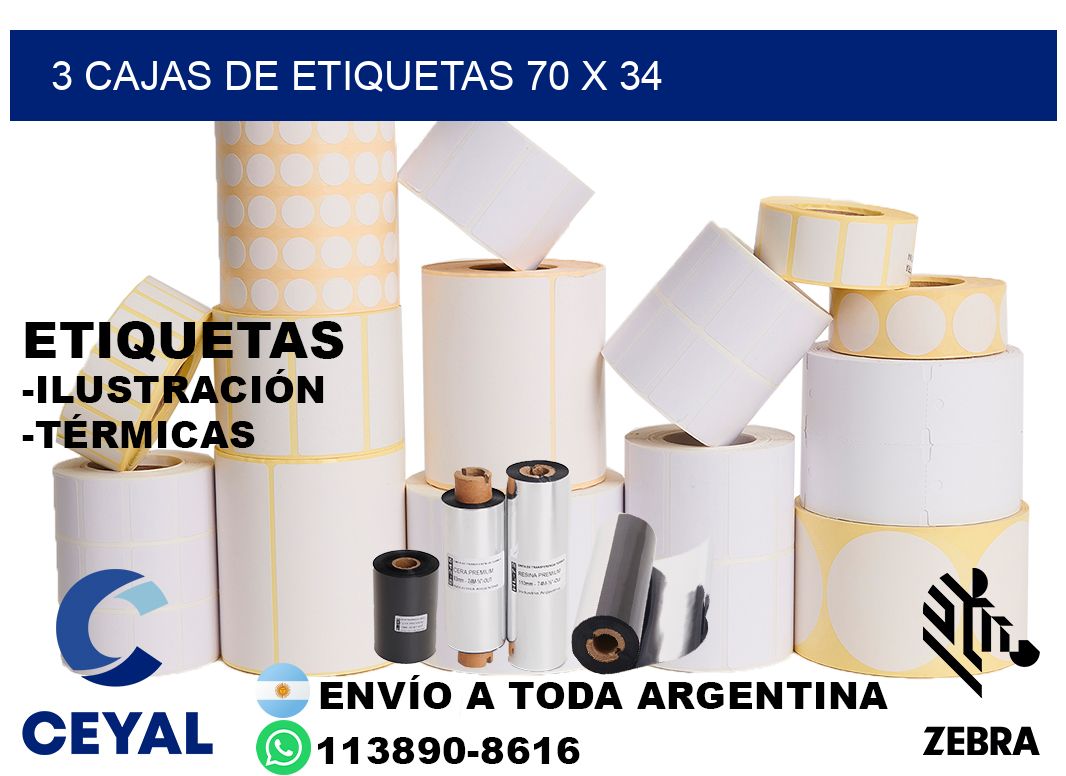 3 cajas de etiquetas 70 x 34