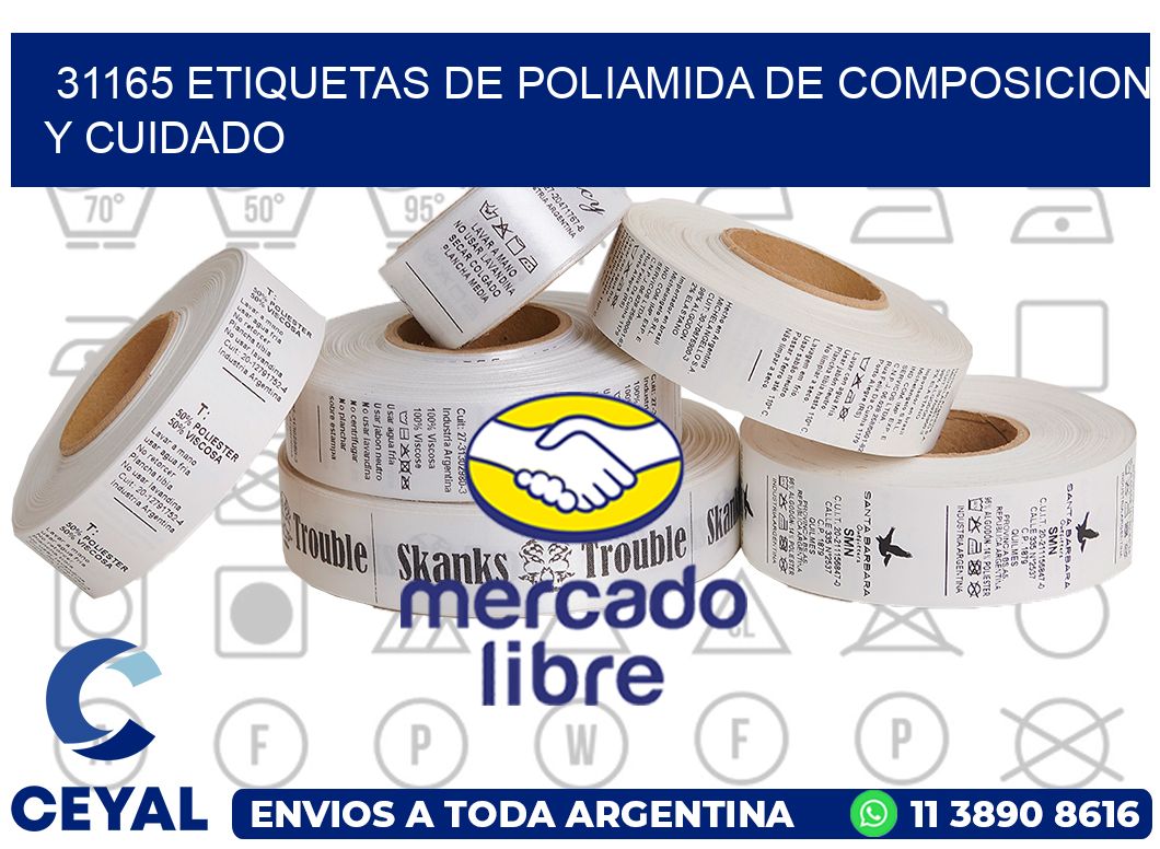 31165 etiquetas de poliamida de composicion y cuidado