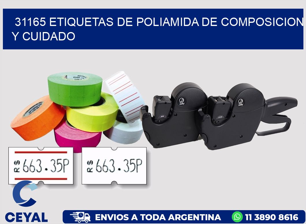 31165 etiquetas de poliamida de composicion y cuidado
