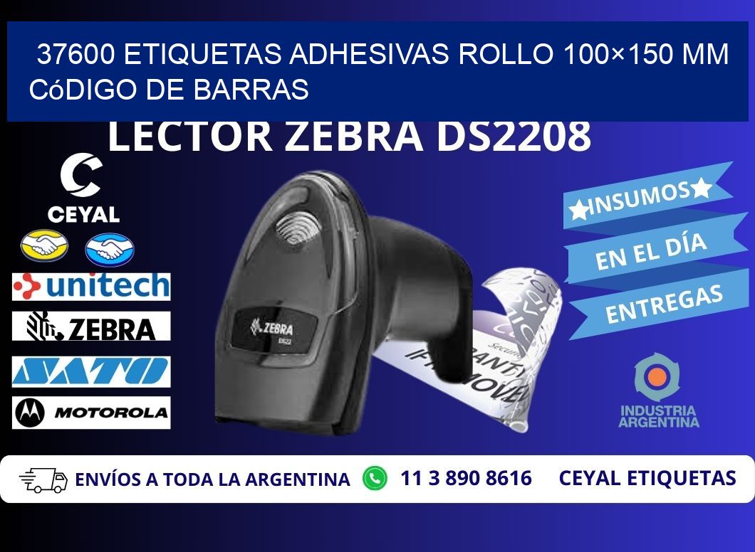 37600 etiquetas adhesivas rollo 100×150 mm código de barras
